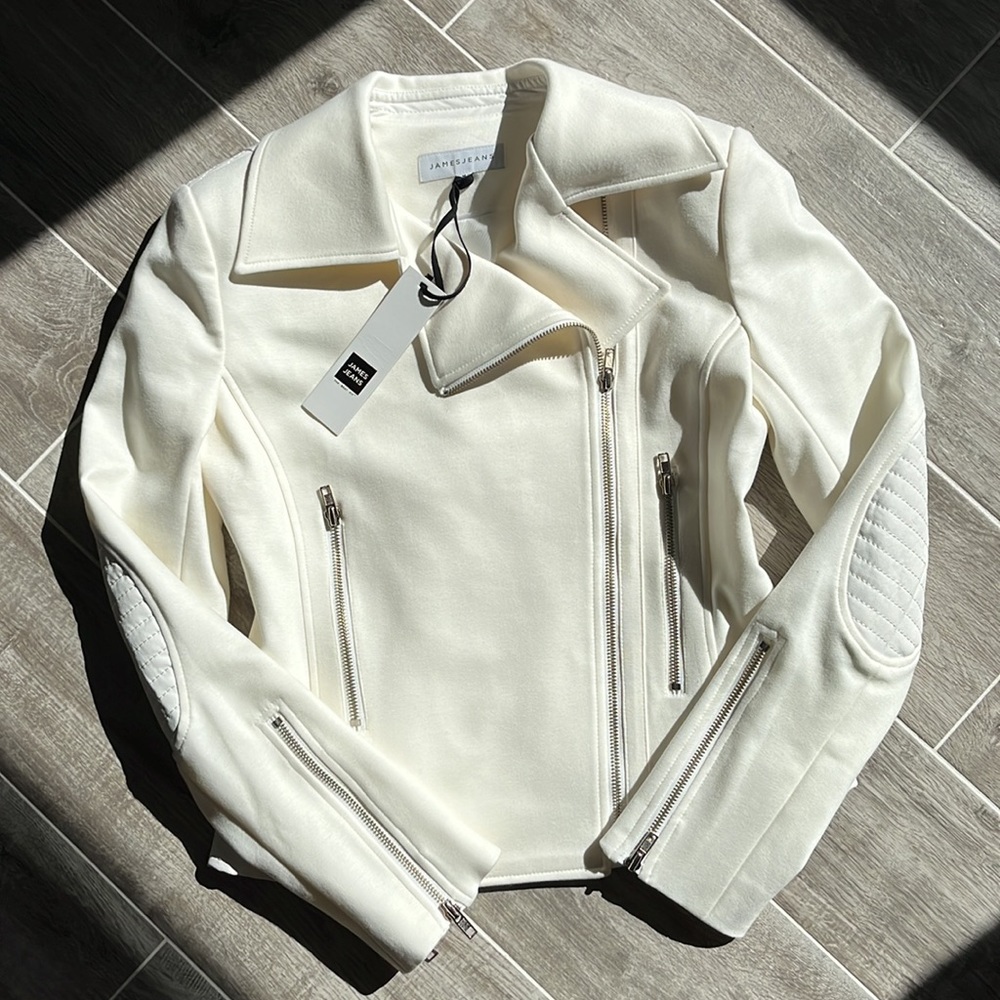 James Jeans White Ponte Moto Jacket M NWT